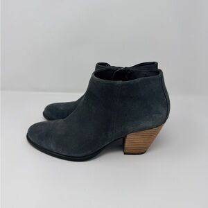 Ecco Dark Gray Suede Ankle Boots with Wooden Stacked Heel